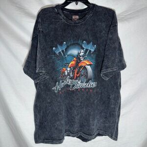Vintage Harley Davidson Knucklehead Shirt Y2K Acid Wash Black 2XL Single Stitch